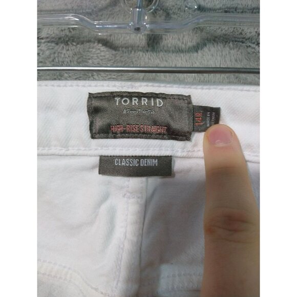 Torrid Jeans Womens 14R White Denim High Rise Straight Frayed Hem Button Fly - Picture 6 of 9